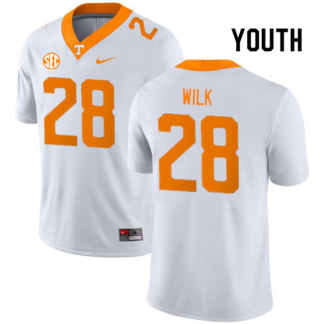 Youth #28 Patrick Wilk Tennessee Volunteers College Football Jerseys Stitched Sale-White - Click Image to Close